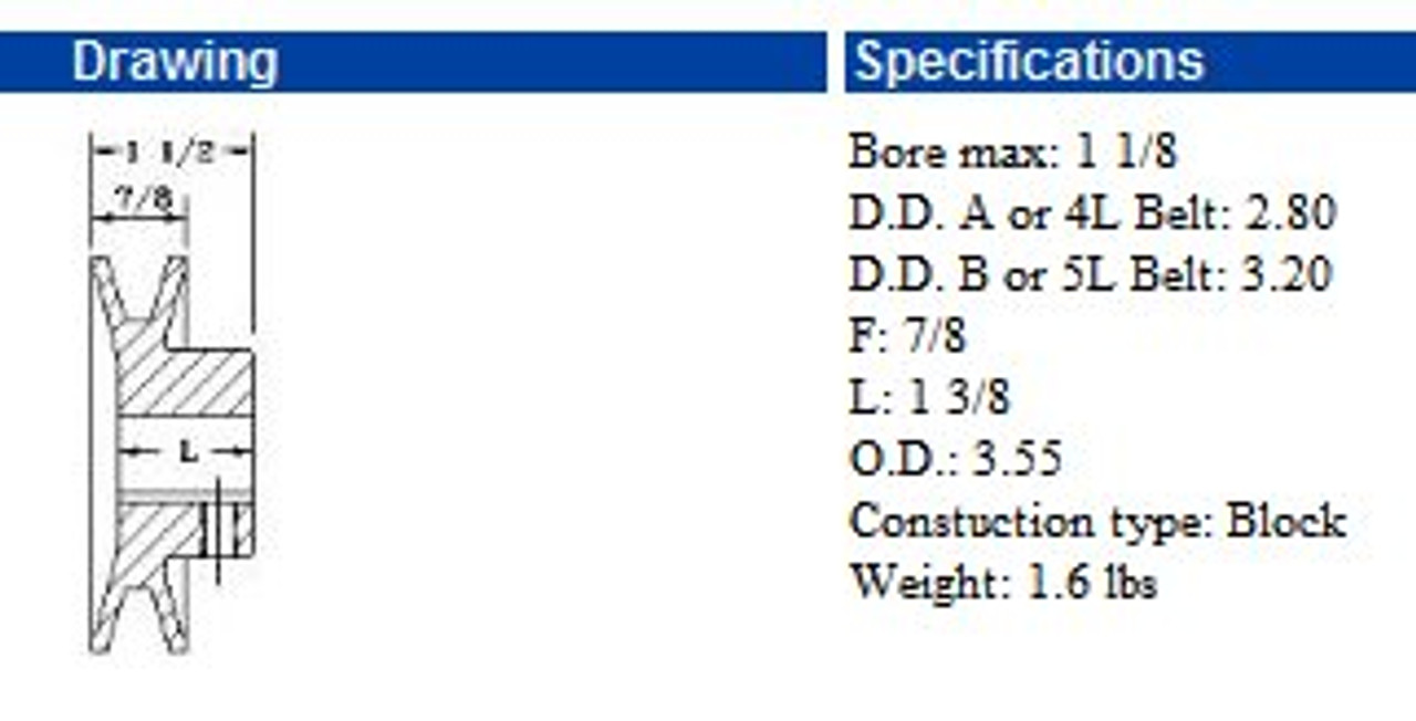 MB35-5/8 3.5 inch Cast iron fixed bore for B, 5L belt