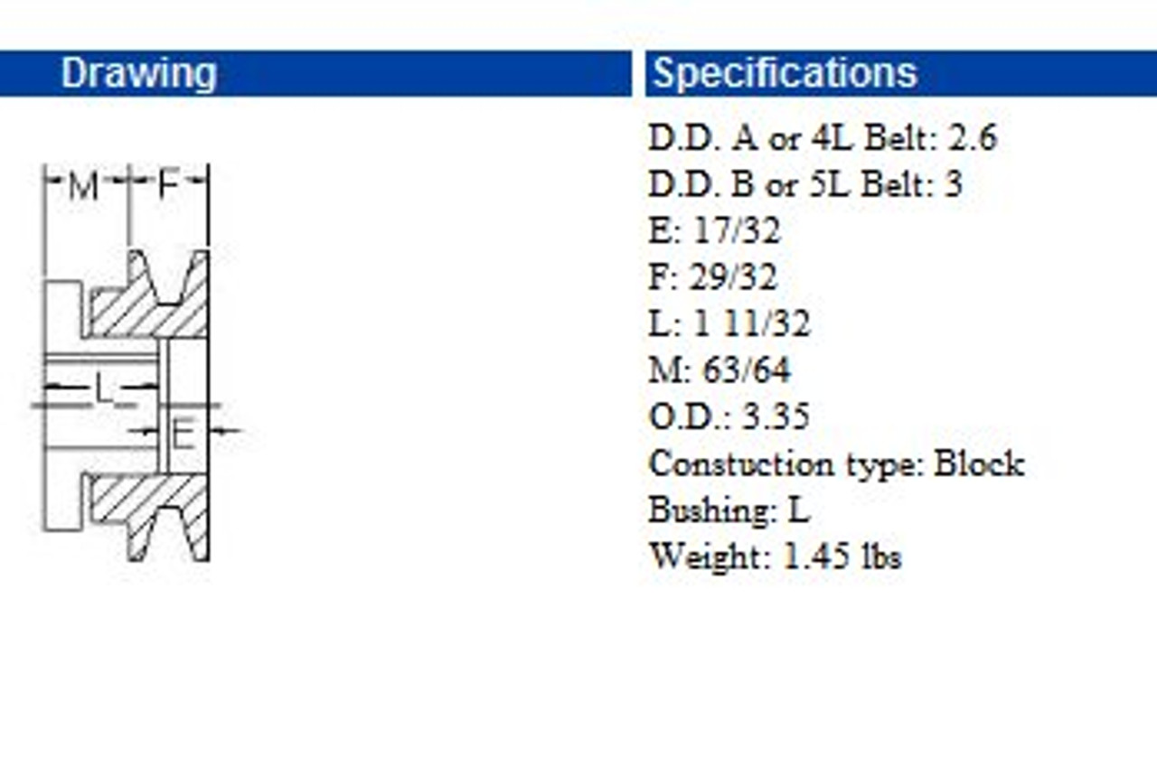 MBL33  3.3 inch Groove Bushing type For A or B Belt