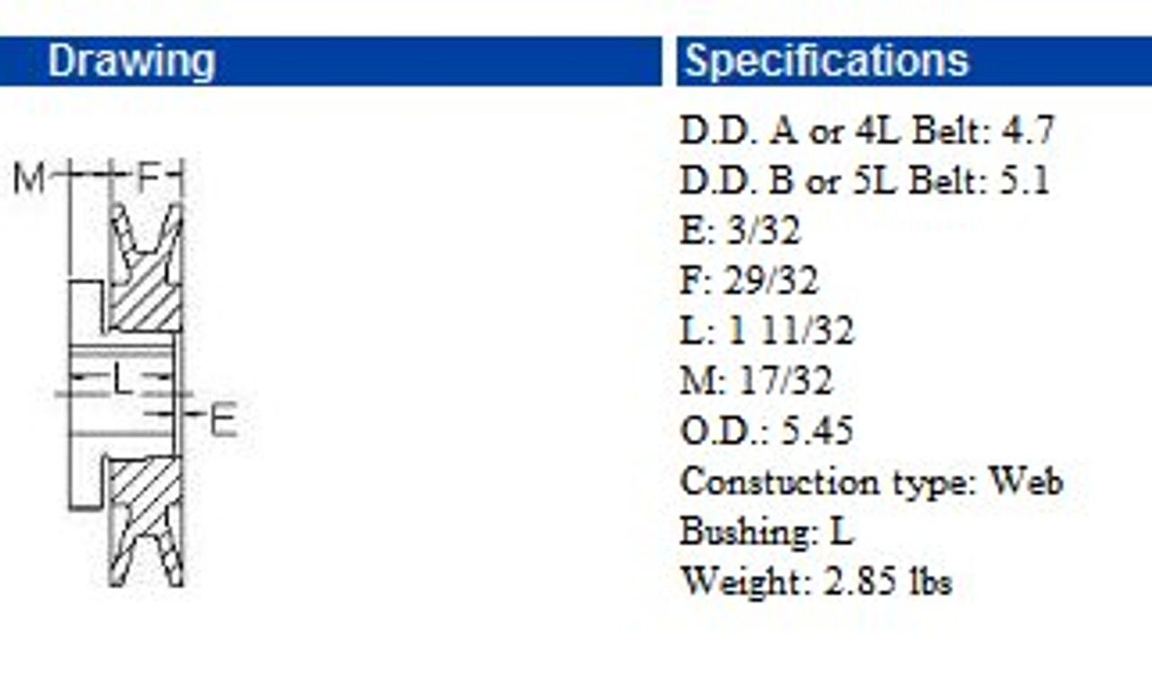 MBL54  5.4 inch Groove Bushing type For A or B Belt