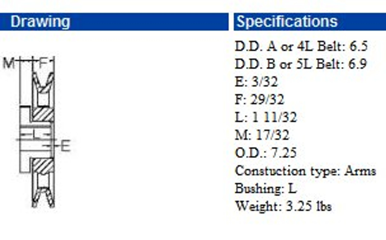 MBL72  7.2 inch Groove Bushing type For A or B Belt