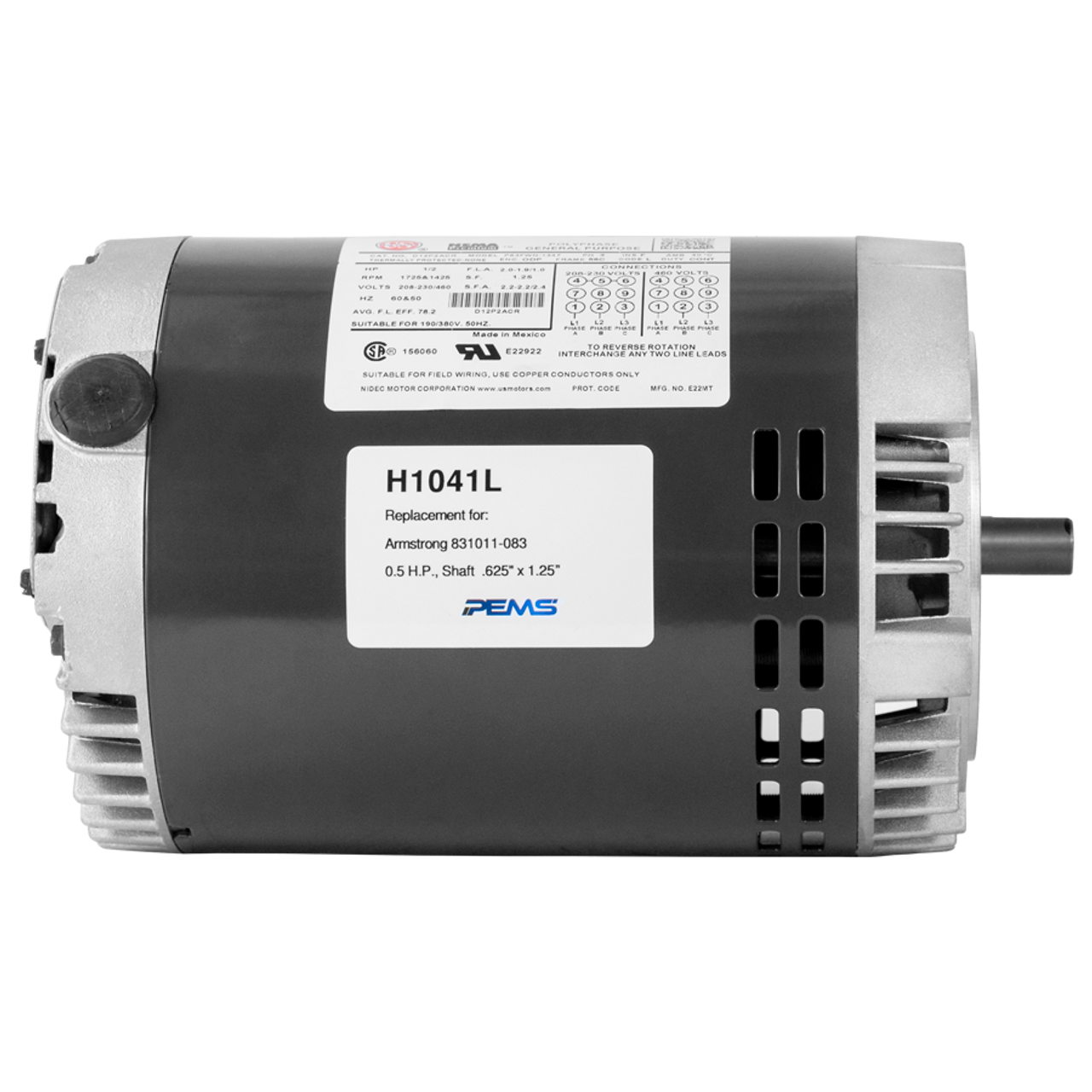 H1041L • 1/2 hp 1725 RPM 230/460V • Circulator Pump Motor • 831011-083, 111046