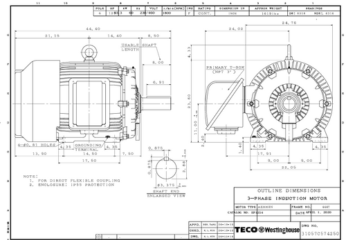 TECO EP1254 Severe Duty Motor