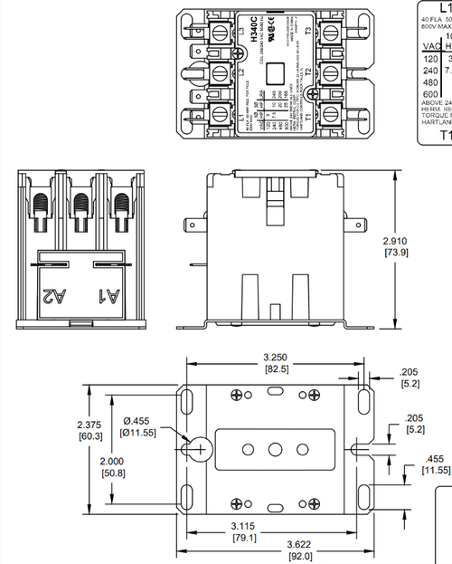 H340C, 3-pole,  40 amp, 240v coil Contactor