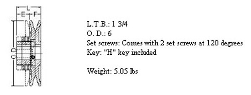 8600-1-3/8 6" OD x 1 3/8" bore Variable Pitch Pulley
