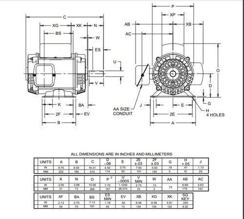 D5C2K US-Nidec Special Application Air Compressor Motor 5 HP 1740 RPM 184T Frame