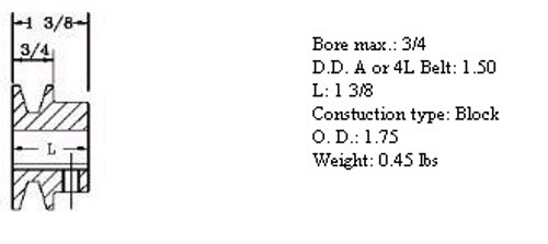 MA18X5/8 5/8 in. bore, 1.8 in. O.D., Fixed Bore pulley, AK17, 3X