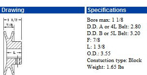 MB35-7/8 3.5 inch Cast iron fixed bore for B, 5L belt