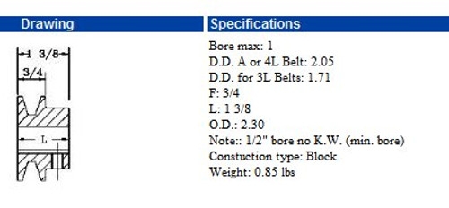 MA23X1/2 1/2" Bore Cast Iron Single Groove Fixed Bore Pulley