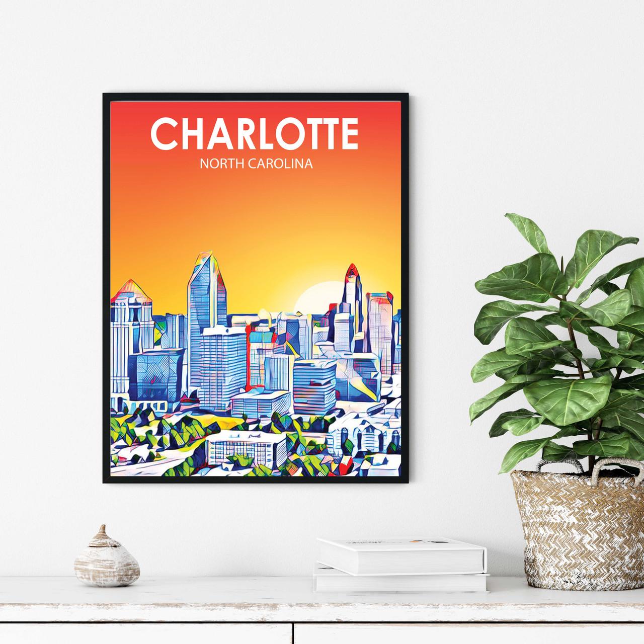 Charlotte North Carolina City Sunset Portrait Art Print Poster charlotte-north-carolina-city-sunset-portrait-art-print-poster