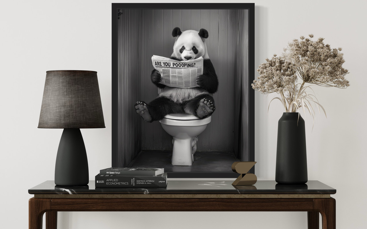 Panda on Toilet Art Print Poster