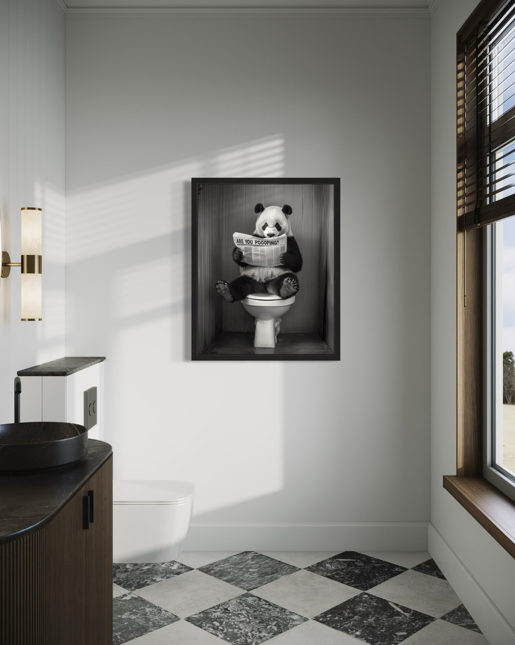 Panda on Toilet Art Print Poster