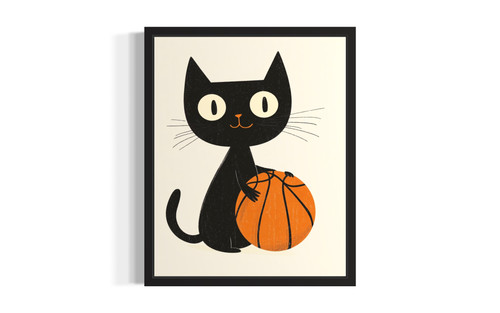Cat and Basketball wall art poster print