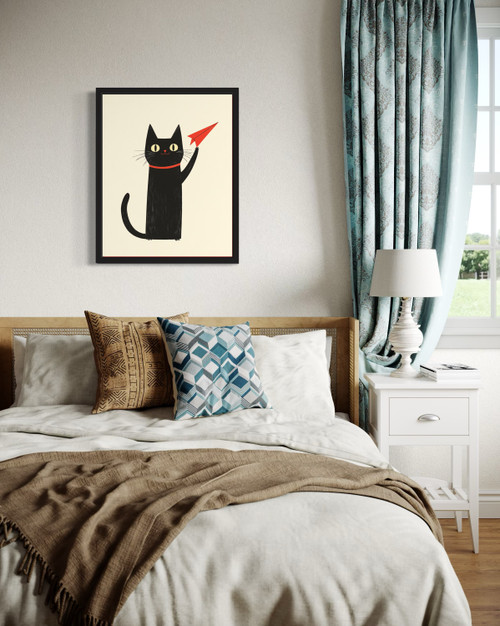 Cat and Paper Airplane Wall Art Print Poster