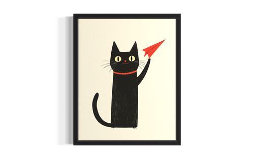 Cat and Paper Airplane wall art poster print