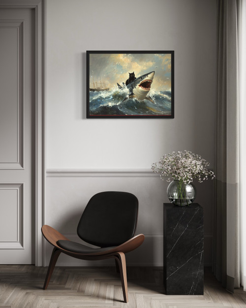 Cat and Shark Wall Art Print Poster