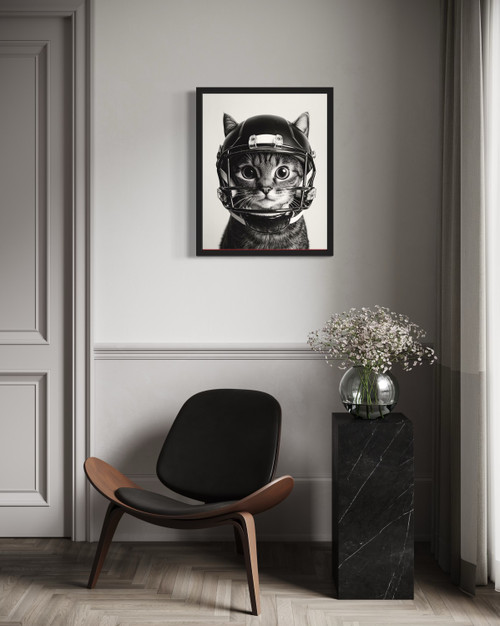 Cat Football Helmet Wall Art Print Poster
