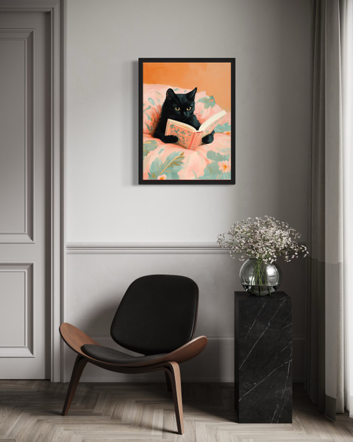 Cat Reading Book Wall Art Print Poster