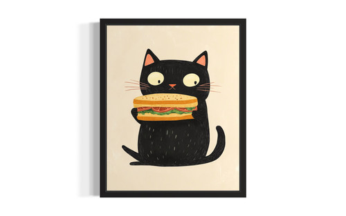 Cat with Sandwhich wall art poster print