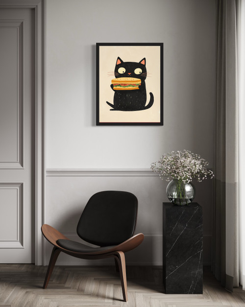 Cat with Sandwhich Wall Art Print Poster