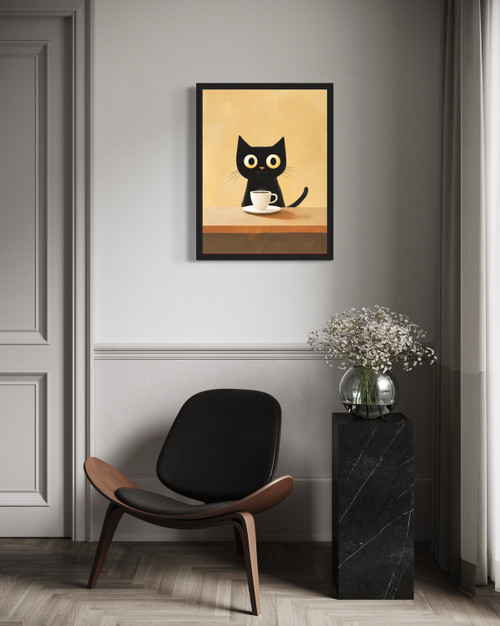 Coffee and Cat Wall Art Print Poster