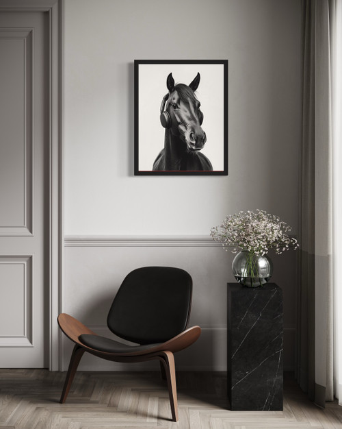 Horse with Headphones Wall Art Print Poster