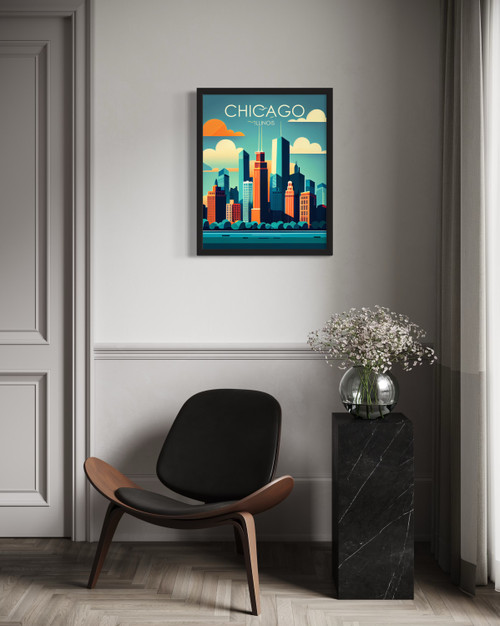 Illinois Chicago Retro Wall Art Print Poster