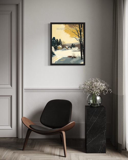 Massachusetts Retro WInter Wall Art Print Poster