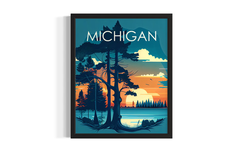 Michigan Retro wall art poster print