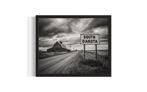 South Dakota Vintage Black and White wall art poster print