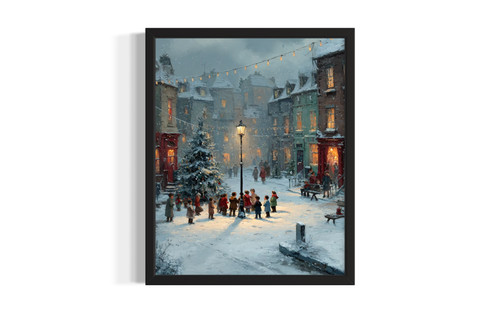 Snow with children wall art poster print
