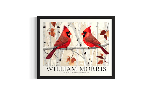 Red Cardinals and Birch Trees wall art poster print