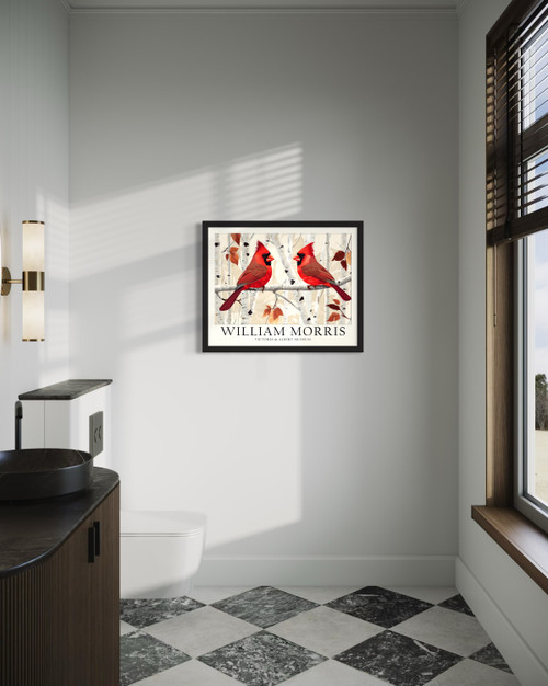 Red Cardinals and Birch Trees Wall Art Print Poster