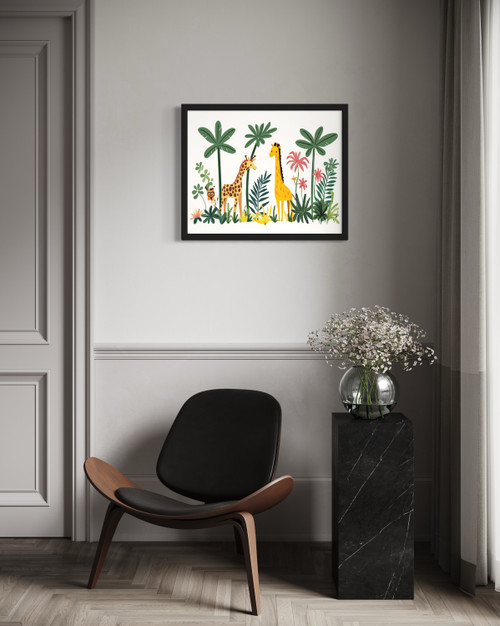 Jungle with Giraffe Wall Art Print Poster
