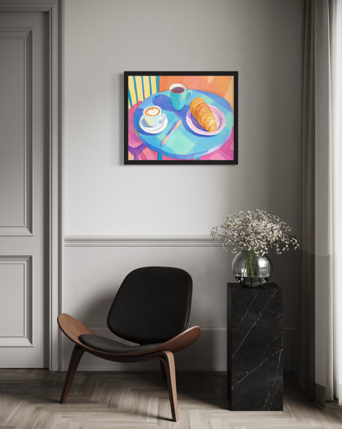 Coffee and Croissant Wall Art Print Poster