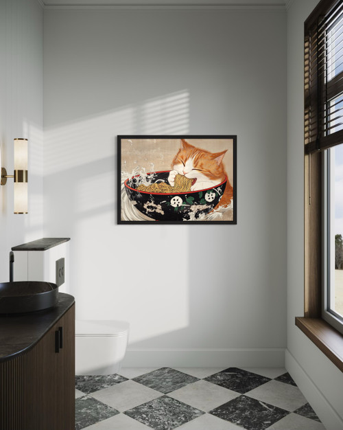 Cat Eating Ramen Wall Art Print Poster