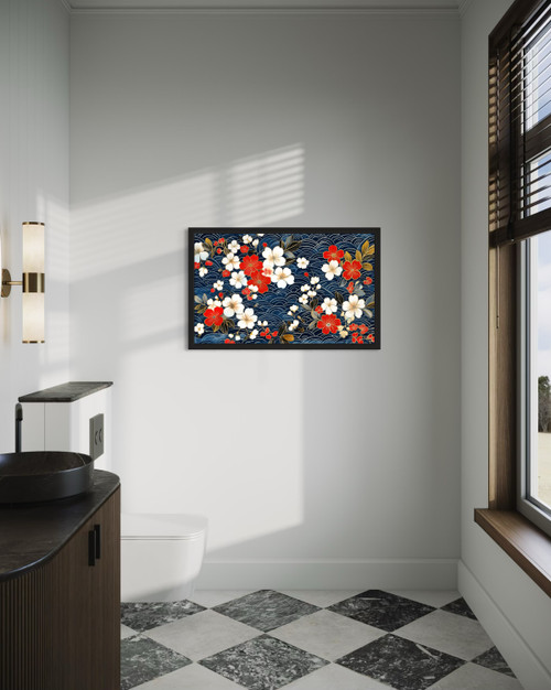 Japanese Flower Pattern Wall Art Print Poster