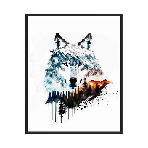 Wolf And Nature Mountain Art Print Poster