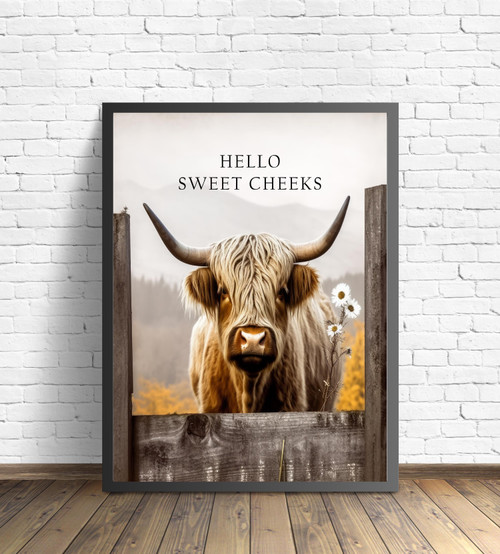 Highland Cow Hello Sweet Cheeks Bathroom Art Print Poster