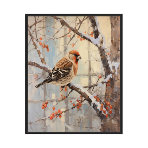 Winter Finch On A Birch Tree Art Print Poster