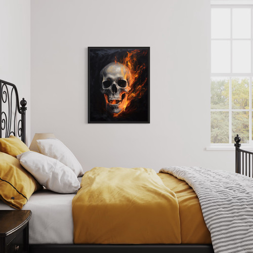 Skull On Fire Gothic  Art Print Poster