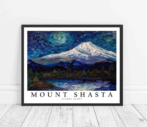Mount Shasta Starry Night Art Print Poster