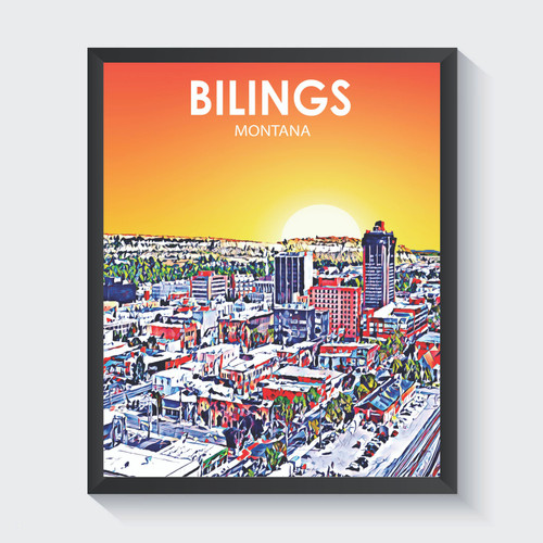 Bilings Montana City Sunset Art Print Poster