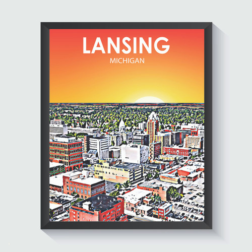 Lansing Michigan City Sunset Art Print Poster