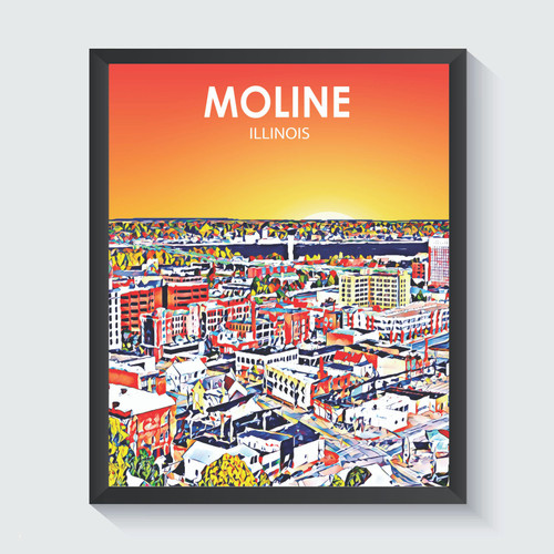 Moline Illinois City Sunset Art Print Poster