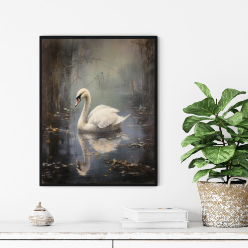 White Swan Waterfowl Art Print Poster