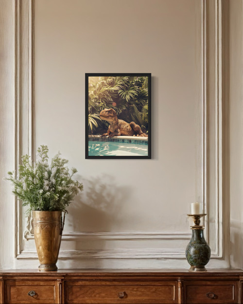 T-Rex Relaxing by Pool Art Print Poster
