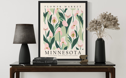 Minnesota state, Pink and White Lady's Slipper Art Print Poster