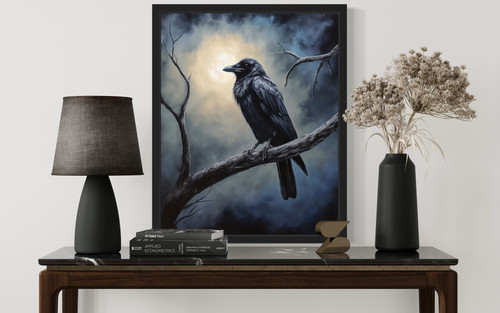 Crow under the Moonlight Art Print Poster