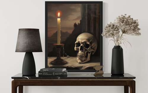 Skull and Candle Art Print Poster