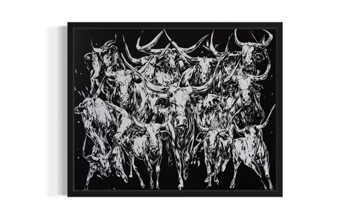 Longhorn Black and White Art Print Poster